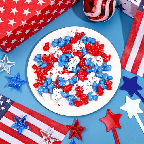 JUNEBRUSHS 50 Pcs Patriotic Ducks Mini Resin Duck 4th of July Tiny Ducks Red White Blue Miniature Ornaments for Vase Filler Jewelry Making DIY Crafts Party Gifts Decorations - style: Independence Style
