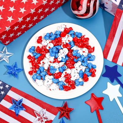JUNEBRUSHS 50 Pcs Patriotic Ducks Mini Resin Duck 4th of July Tiny Ducks Red White Blue Miniature Ornaments for Vase Filler Jewelry Making DIY Crafts Party Gifts Decorations - style: Independence Style
