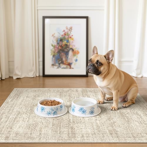 Soalmost 2x3 Washable Rugs for Kitchen, Entryway, Small Area Rug Beige | Non-Slip Vintage Low Pile Throw Door Mat For Bathroom Entry Laundry Powder Room, Stain Resistant Indoor Entrance Floor Carpet - color: Beige, size: 2' x 3' (Rectangular)