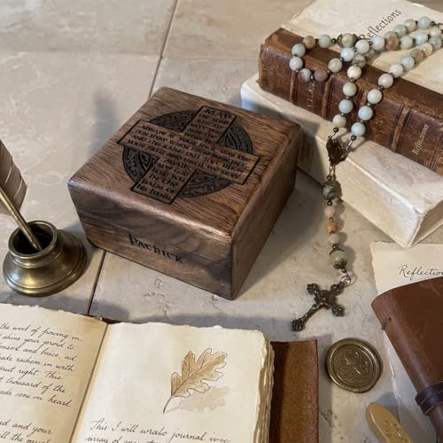 Personalized Irish Blessing Keepsake Box, Engraved Mango Wood with Celtic Cross Design, Custom Name Catholic Gift, Confirmation Gifts, Catholic Confirmation Gift Box