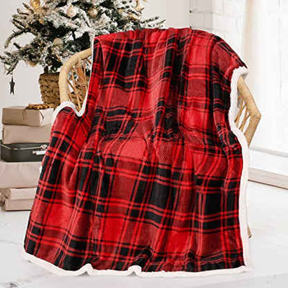 Catalonia Red Plaid Sherpa Fleece Throw Blanket, Reversible Super Soft Warm Comfy Fluffy Snuggly Micro Plush Throws for Bedding Couch TV 60"x50" Buffalo Valentine's Day Gift - color: Buffalo Plaid