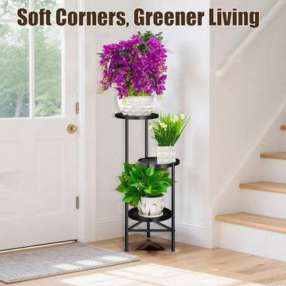 3-Tier Metal Plant Stand for Indoor & Outdoor – Tall Corner Plant Shelf, Vertical Flower Pot Display Rack for Patio, Garden, Balcony, Living Room, Bedroom