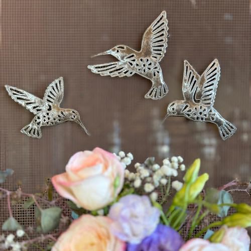 It's Cactus Handmade Metal Hummingbirds Set of 3 6 x 4.5 Inches Each Decorative Bird Cutouts Handcrafted Wall Hanging Décor Haitian Recycled Steel Art