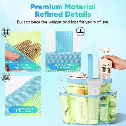EUDELE Mesh Shower Caddy Portable, 8-Pocket Large Capacity, Quick Dry, Easy Clean, Ideal for Beach, Swimming, Gym, Travel - color: Fluorescent Green-Light Blue
