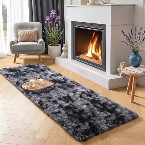 Super Soft Runner Rugs for Hallway 2' x 6', Abstract Grey Bedroom Rugs | Plush Long Bedside Rugs, Home Decor Aesthetic, Bedroom Carpet Indoor Fluffy Shaggy Furry Throw Rug for Teen Dorm Nursery - color: Tie Dyed-grey, size: 2' x 6' (Runner)