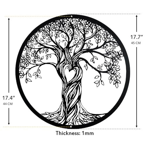 Acopelo Metal Wall Decor, Tree of Life, Black, 18 Inches | Tree Art Wall Sculpture, Laser Cut Rustic, For Living Room Bedroom, Indoor Outdoor