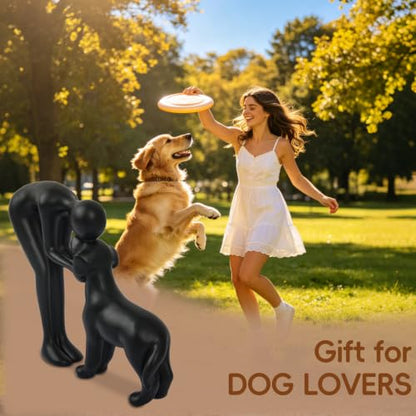 Abstract Person and Dog Sculpture Head-to-Head Figurine Black | abstract sculpture celebrating the bond between person and pet. Intimate head-to-head Touching memory keepsake for dog lovers - color: Black