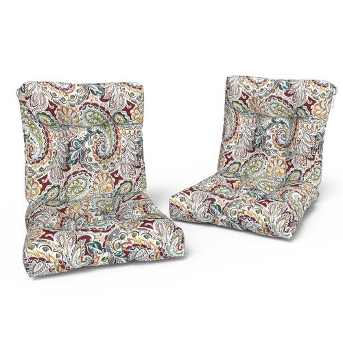LVTXIII Outdoor Low Back Chair Cushions, Seasonal Replacement Adirondack Chair Cushion with Ties, Patio Waterproof Seat Cushions for Home Garden Use, 21 W x 21 D, Set of 2, Paisley Chilli - color: Paisley Chilli, size: 42x21x4
