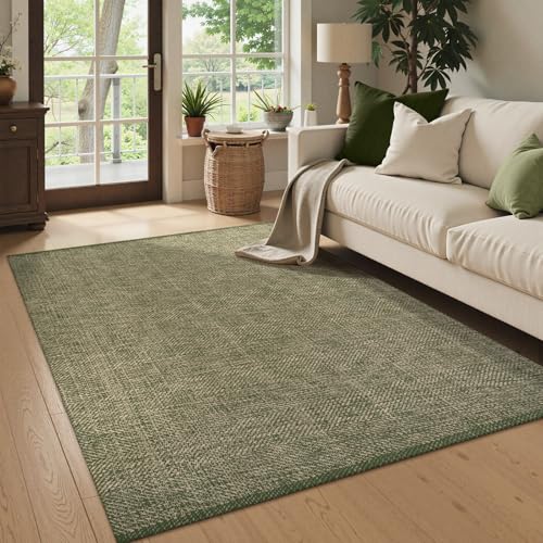 Washable Area Rug 4x6, Hand-Woven Cotton Green Living Room Rug | Farmhouse Braided Bedroom Rug, Indoor/Outdoor Floor Carpet for Patio, Nursery, Office, Playroom, Dining Room - color: Green/Tan, size: 4' x 6' (Rectangular)
