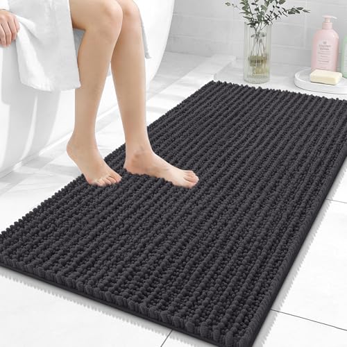 OLANLY Bathroom Rugs 44x24, Thick Soft Absorbent Chenille Bath Rugs | Dark Grey, Shaggy Bath Mat with Quick-Drying Rubber Backing, Washable for Floor, Tub and Shower, Home Decor Accessories - color: Dark Grey, size: 44" x 24"