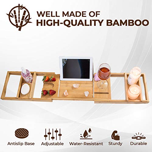 Premium Bamboo Bathtub Tray Caddy for Tub - Expandable Foldable Bath Tray - Unique House Warming Gifts, New Home, Anniversary & Wedding Gifts for Couple, Bath Table Bridal Shower Gift
