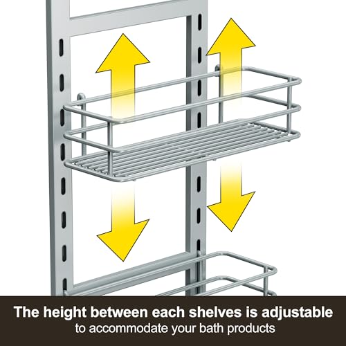 Orimade Adjustable Anti-slip Shower Caddy Overhead, Rustproof Hanging Shower Organizer With 2 Razor Hooks - No Drilling, 3-Tier Shelves, Silver Grey - color: Silver Grey