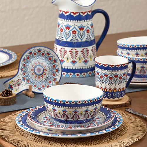 Bico Boho Totem Salad Plates Set of 4, 8.75 Inch Ceramic Dessert Plates for Salad, Appetizer, Side Dishes, Microwave and Dishwasher Safe, Gift for Housewarming and Thanksgiving - color: Boho Totem