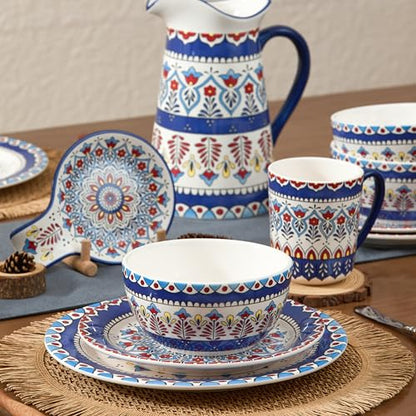 Bico Boho Totem Salad Plates Set of 4, 8.75 Inch Ceramic Dessert Plates for Salad, Appetizer, Side Dishes, Microwave and Dishwasher Safe, Gift for Housewarming and Thanksgiving - color: Boho Totem