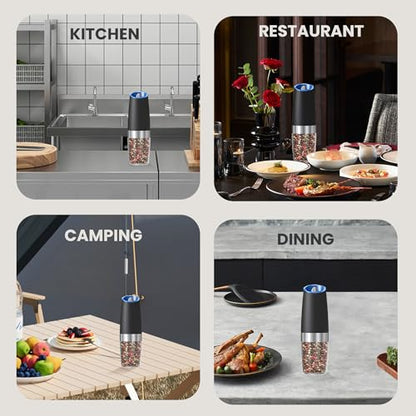 Battery Operated Salt And Pepper Grinder Set 1 Pack (Black) | Gravity-Activated Automatic Grinder With Led Light & Adjustable Coarseness, Each Uses 6 Aaa Batteries,Kitchen Daily Seasoning - color: Battery/1pc/Black