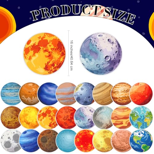 24 Pack Carpet Circles for Classroom, 16 in Non Slip Round Circle Mats for Classroom Sitting, Flexible Corner Circle Time Rugs for Reading Nook, Playing Areas, Library, Group Activity(Planet) - style: Planet