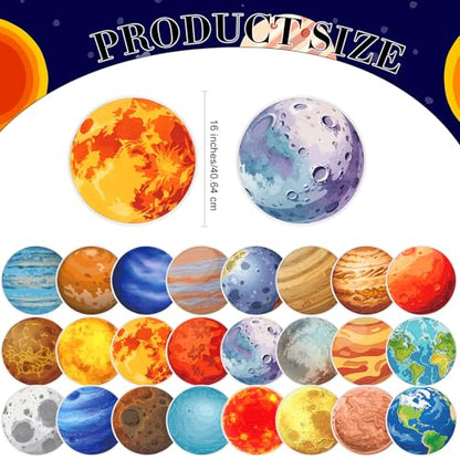 24 Pack Carpet Circles for Classroom, 16 in Non Slip Round Circle Mats for Classroom Sitting, Flexible Corner Circle Time Rugs for Reading Nook, Playing Areas, Library, Group Activity(Planet) - style: Planet
