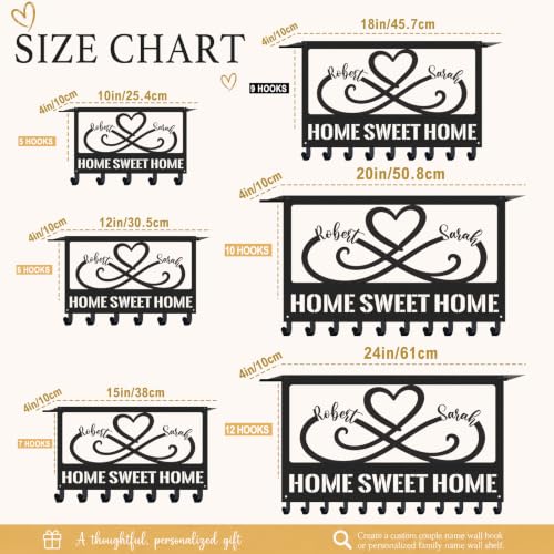 Personalized Metal Key Holder with Shelf, Coat Rack Wall Mount | Custom Names Heart Wall Key Holder with Shelf for Entryway Bedroom, Anniversary & Wedding Gift for Couples - color: Color 01