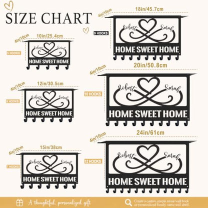 Personalized Metal Key Holder with Shelf, Coat Rack Wall Mount | Custom Names Heart Wall Key Holder with Shelf for Entryway Bedroom, Anniversary & Wedding Gift for Couples - color: Color 01