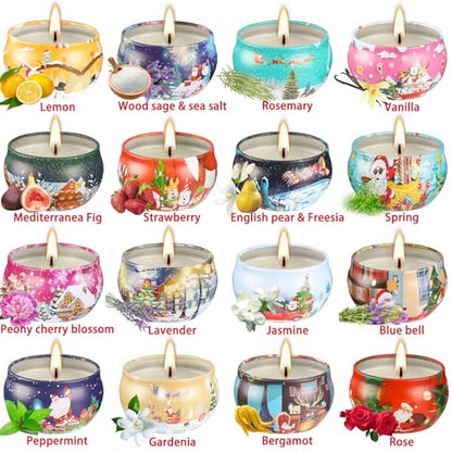 16PCS Scented Candles Christmas Gift Set, Natural Soy Wax 2.5oz Candles for Christmas Gift, 16 fragrances Flavor - color: Red Christmas-16Pcs