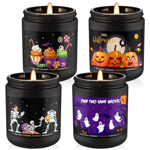 Halloween Scented Candle Set, 4-Pack 7oz Soy Wax Candles with 4 Fragrances, Long-Lasting Burning for Halloween, Christmas, Home Decor, Rituals & Themed Parties. - color: 4Pack-Halloween Black