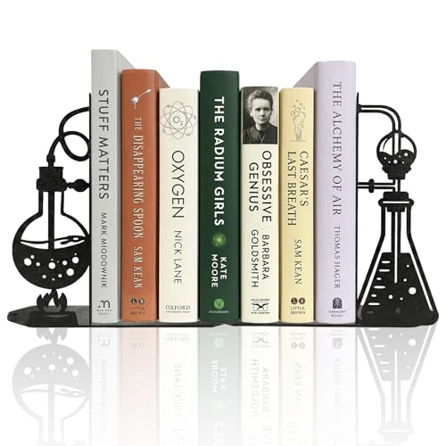 Chemistry Metal Bookends Decor for Chemistry Classroom Laboratory Bookshelf | Experimental Bookends for Shelves, Ideal Chemistry Gift for Nerds Chemistry Teachers Friends Professors Graduates Scientist - color: Black Chemistry