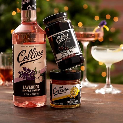 Collins Bourbon Cocktail Cherries - Drinks Garnish for Manhattan or Old Fashioned Cocktails and Desserts, Made with Award Winning Whiskey, 11 Ounce Glass Jar
