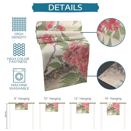 Table Runner and Placemats Set of 4 Flowers Leaves Decorative Dining Table Runner with Matching Placemats Retro Floral Red Table Decor for Kitchen Dining Room and Everyday Use 13x90in - size: 13"x90"+4pcs