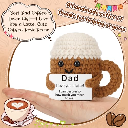 Xinezaa Mini Coffee Fathers Day Birthday Gift for Dad from Daughter Son | Bonus Step New Dad Best Dad Ever Gift, Positive Handmade Crochet, Small Funny, Father's Day Christmas I Love You Daddy Gift - style: Dad