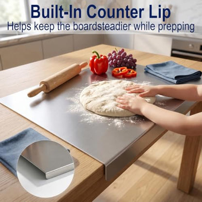Stainless Steel Cutting Board with Counter Lip,Metal Pastry Board Kitchen | Dishwasher Safe Prep Tray for Meat, Vegetables, Bread and Dough,(16x11.8Inch) - size: 16"L x 11.8"W