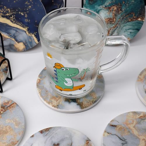 White Marble Ceramic Coasters with Holder Absorbent Drink Coaster Set Outdoor Round Abstract Cute Table Decorative Coffee Cup Beverage Fun Wine Beer Bar Gold Housewarming 6 Pack - style: White Gold