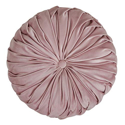 SARO LIFESTYLE Round Velvet Pintucked Poly Filled Throw Pillow - color: Blush, size: 1 Count (Pack of 1)