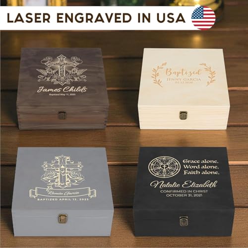 Personalized Memory Box for Keepsakes, Custom Engraved Wooden Keepsake Box, Baptism, First Communion & Christening Gift for Boys & Girls, Storage for Jewelry, Photos & Mementos - style: 14. Baptism Designs 2