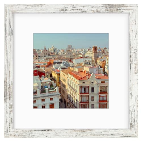 Frametory 12x12 Picture Frame Matted to 8x8, Distressed White | Square Frame for Photo, Art Print, Diamond Painting, Wall Mounting - color: Distressed White, size: 12X12 - 8X8