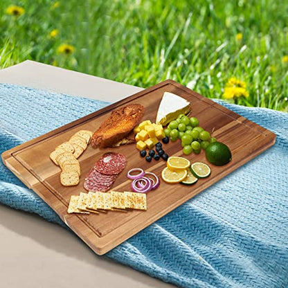 17" Acacia Wood Cutting Boards for Kitchen Meat Large Wooden Chopping Board | Best Cheese Charcuterie Boards Decorative Solid Hardwood Cutting Board Non Toxic Thick Butcher Block Big Serving Bread Board - size: 17"L x 12"W