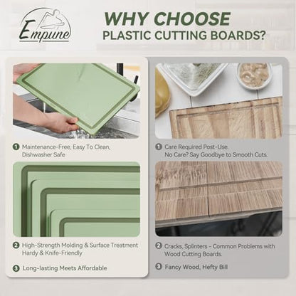 Empune 3-Piece Plastic Cutting Boards for Kitchen - Thick & Non-Slip Chopping Board Set with Juice Grooves, Dishwasher Safe, BPA Free, Includes Large & Small Sizes, Green - color: Green