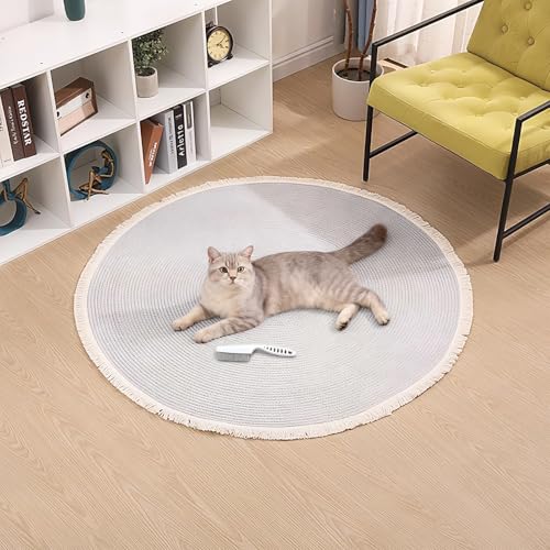 Cat Rug,Premium Cotton Rope Area Rug for Cats,Washable Round Vintage Reversible Woven Tassel Rug,Easy Clean,Soft and Stylish Home Accent,Multiple Sizes (Gray, 32inch) - color: Gray, size: 32inch