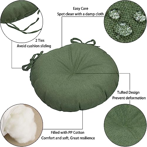 Magpie Fabrics 15" Round Bistro Seat Cushions with Ties, Set of 2, Waterproof All Weather Tufted 4" Thick Patio Chair Pads for Home Garden Dining Metal Stool - Green - color: Green