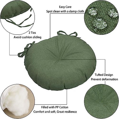 Magpie Fabrics 15" Round Bistro Seat Cushions with Ties, Set of 2, Waterproof All Weather Tufted 4" Thick Patio Chair Pads for Home Garden Dining Metal Stool - Green - color: Green