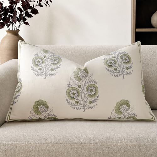 Vintage Floral 14x24 Lumbar Pillow Cover for Bed Pack of 1, Double-Sided Botanical Print Decorative Long Pillowcase Farmhouse Neutral Cushion Cover for Sofa Couch Living Room, Sage Green (Cover Only) - color: Sage Green, size: 24" x 14" (Pack of 1)