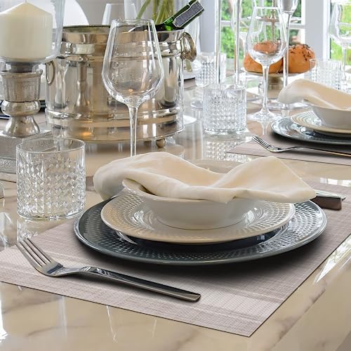 WUBAYI Placemats, Set of 6 Table Mats Heat Resistant Stain Resistant Non-Slip Woven Vinyl Insulation Placemats, Washable Durable Elegant Table Mats for Kitchen Dinning Restaurant(Beige White) - color: Beige White