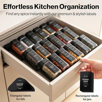 Square Glass Spice Jars with Label and Black Rotating Lids (24 x 4oz) Spice Containers with 240 Labels, Shaker Inserts, Silicone Funnel, Empty Square Empty Square Seasoning Organizer