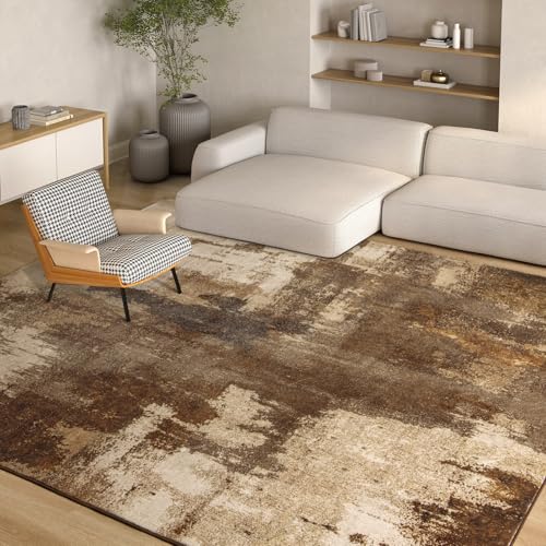 Kelarea Washable Area Rug 8x10, Non-Slip Low Pile Abstract Brown | Water & Stain Resistant, Pet Friendly, Easy Clean, Ultra Soft, for Living Room, Bedroom, Nursery, Ofiice - color: Brown, size: 8' x 10' (Rectangular)