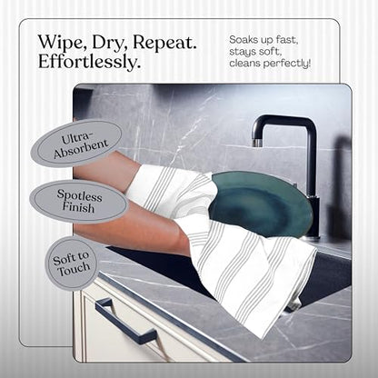 Ash Gray Striped Dish Towels 3 Pack, Ultra Absorbent, Multi Pin Stripe Towel Set, Quick Dry Cotton Kitchen Towels for Cleaning Counters, Drying Dishes, Everyday Cleanup - color: Light Grey, style: 3 Pack