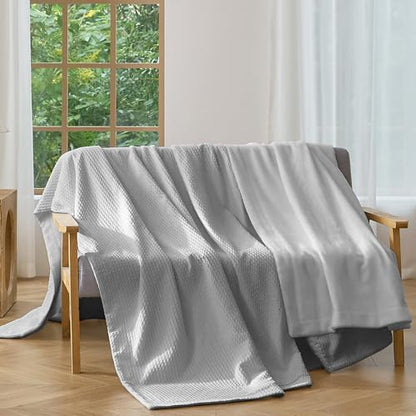 CHUFFED Cotton Waffle Blanket Throw Size - Plush Milk Velvet & Reversible Waffle Weave,Anti-Static 500Gsm Design，Thick Cozy Soft Winter Blanket for Bed, Couch, Sofa - Grey, 50x70 Inches - color: Grey, size: Throw XL