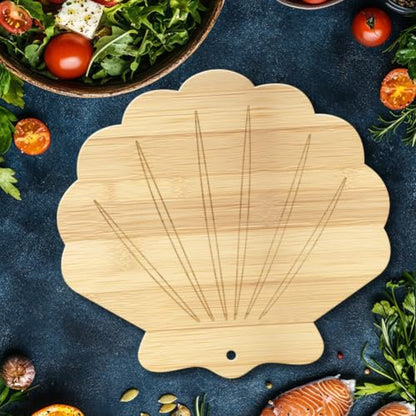 WEBEEDY Shell Shape Wood Cutting Board for Kitchen Decorative Serving Platters Chopping and Serving Charcuterie Board for Meat Fruit Birthday Housewarming Decor Gift, 13.4x12.6x0.6 inch/34x32x1.5 cm
