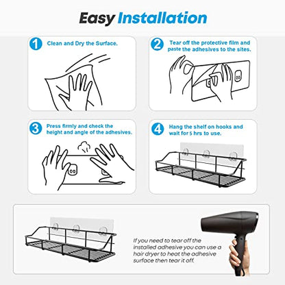 KESOL Adhesive Shower Caddy, Shower Shelf Organizer, SUS304, 2 Pack, Black | Bathroom Organization with Hooks, Stainless Steel shower shelves - color: Black