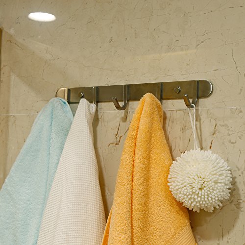 Coat Hook Rail Brushed Nickel 14-inch Towel Rack Wall Mounted with 5 Hooks/Durable Coat Hangers for Bedroom, Bathroom, Foyer, Hallway/304Stainless Steel/Easy to Install/Rust and Water Proof - size: 5 Hooks