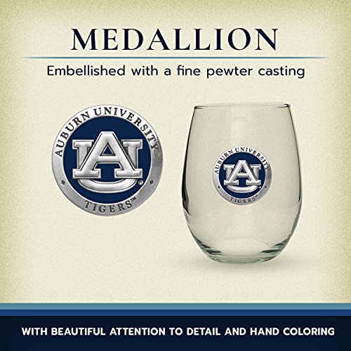 Heritage Pewter Auburn Tigers Stemless Glass Goblets – Set of 2 | 15 OZ Goblet Wine Glasses | Expertly Crafted Pewter Glass - style: AUBURN, BLUE
