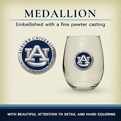 Heritage Pewter Auburn Tigers Stemless Glass Goblets – Set of 2 | 15 OZ Goblet Wine Glasses | Expertly Crafted Pewter Glass - style: AUBURN, BLUE